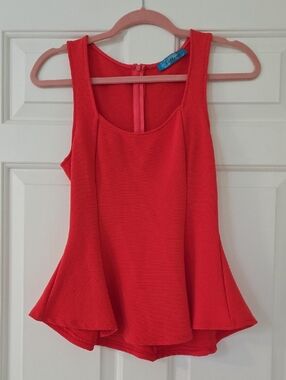 buttons Coral Red Peplum Tank Top